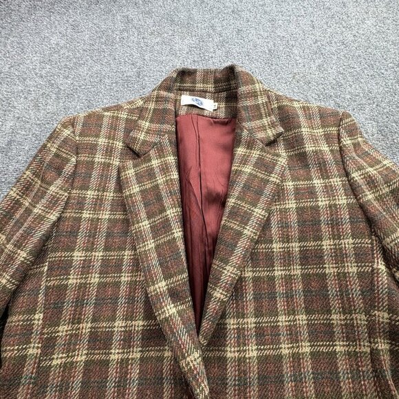 VTG EJE Blazer Jacket Womens 14 Brown Plaid Dark Academia 90s Wool Runs Small - Picture 2 of 16